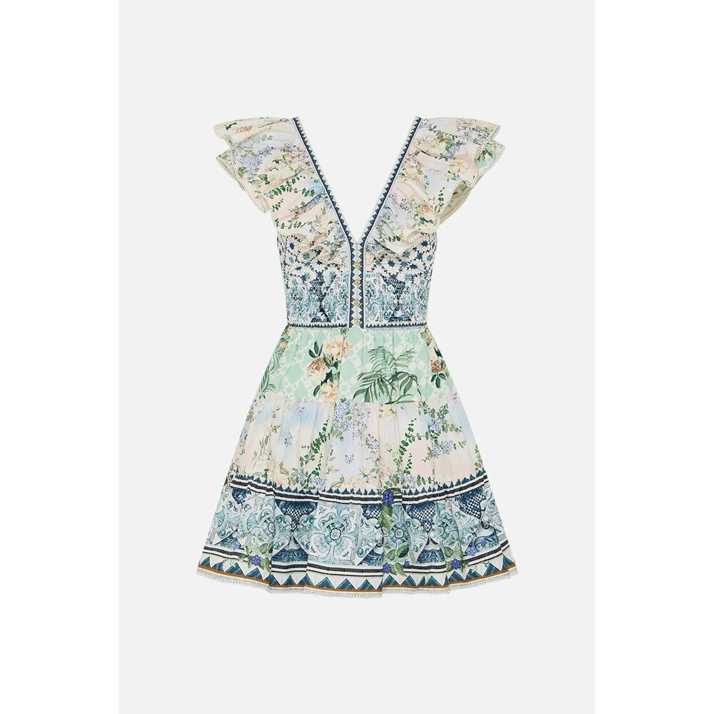 Camilla Tiered Short Dress With Neck Frill Jardim Party Size Large New $695 - Picture 1 of 8